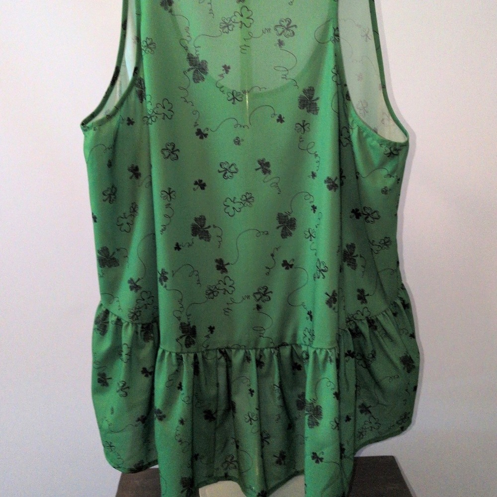 Xhilaration Peplum Top Women XXL Green Shamrock Clover Sleeveless Scoop Neck - Picture 5 of 10